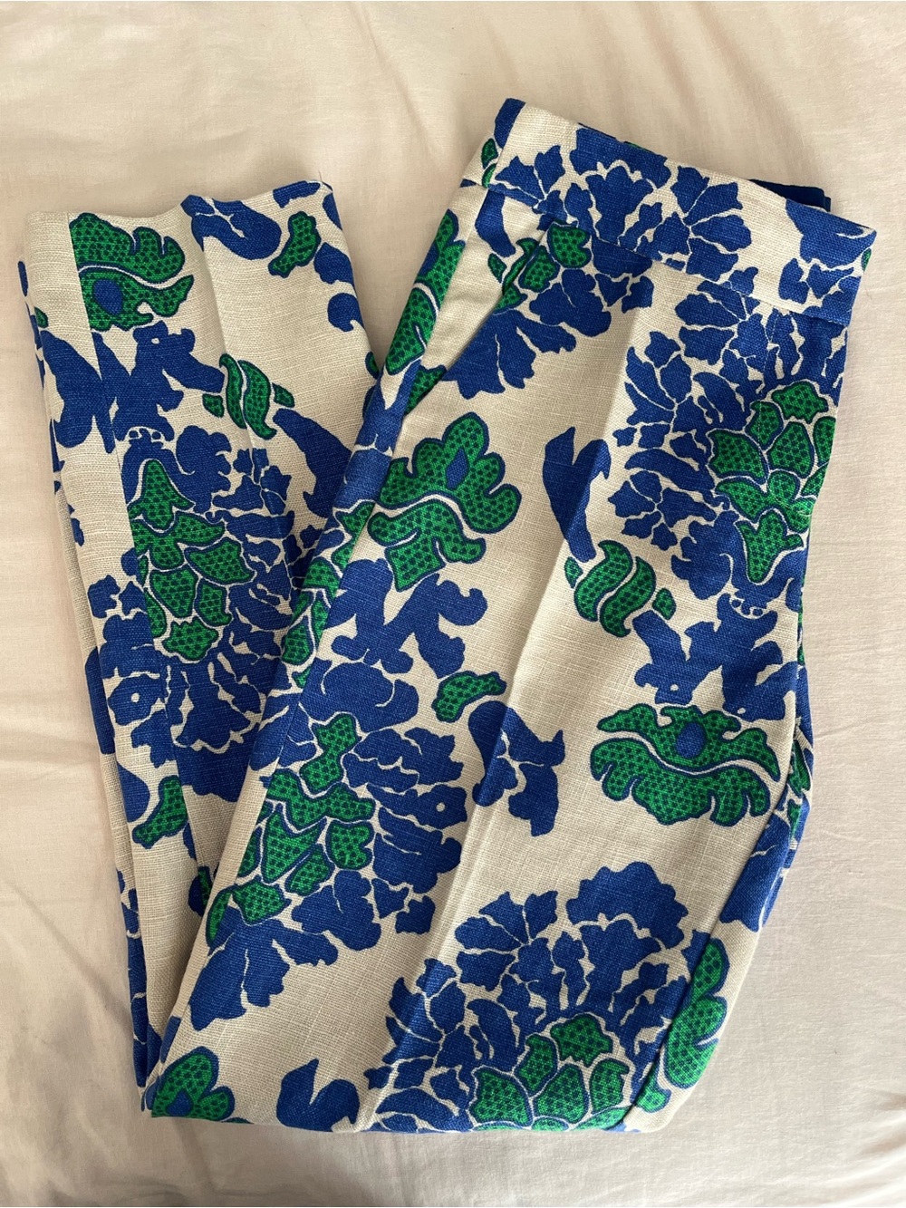 Boden• Blue Green Cream• Sorrento Ankle Skimmer Linen Pants Size US 2R